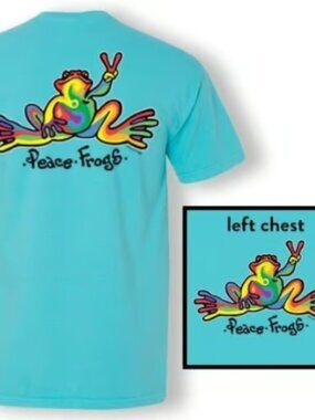 Peace Frogs Lagoon Blue Retro Garment Dye T-Shirt ~ Medium ~ Brand New!